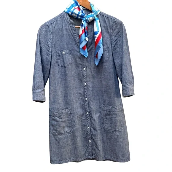 Old Navy Womens Chambray Denim Shirt Dress Small Button Front Pockets Coquette - Picture 2 of 7